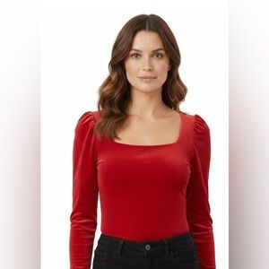 Vintage Mexx Red Velvet bodysuit with puffy sleeves